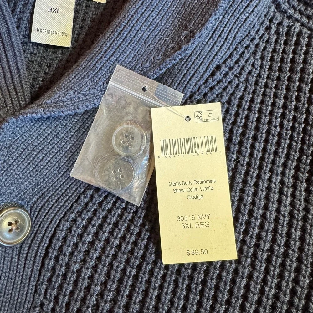 Duluth Trading Co Burly Retirement Shawl Collar Waffle Cardigan‎ Navy 3XL